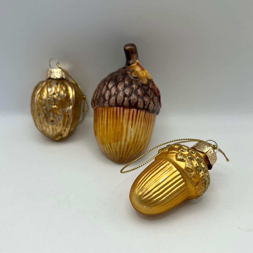 Vintage Woodland Forestcore lot Acorns and Walnut Ornaments and Trinket